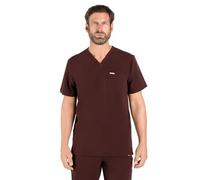 SKRUBZ Kaizen Mens Scrubs Top | Short Sleeve Shirt | Nurse Tunic Medical Scrub | V-Neck One Pocket Scrubz with Side Slits | Anti-Wrinkle | Breathable | Ultra-Soft Top Chocolate Brown