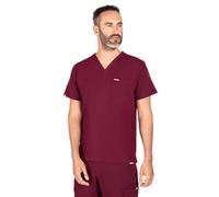 SKRUBZ Kaizen Mens Scrubs Top | Short Sleeve V-Neck Medical Tunic | Tailored Fit with Chest Pocket & Side Slits | Breathable Stretch Fabric | Wrinkle-Resistant Uniform Shirt, Burgundy, XL