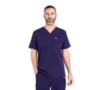 SKRUBZ Kaizen Mens Scrubs Top | Short Sleeve V-Neck Medical Tunic | Tailored Fit with Chest Pocket & Side Slits | Breathable Stretch Fabric | Wrinkle-Resistant Uniform Shirt, Purple, M