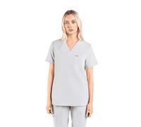 SKRUBZ Kaizen Womens Scrubs Top | Tailored Fit V-Neck Nurse Tunic | Short Sleeve Design with Side Slits | Breathable 4-Way Stretch | Wrinkle Resistant Medical Uniform, Quiet Grey, S