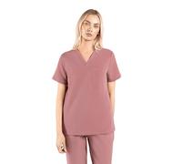 SKRUBZ Kaizen Womens Scrubs Top | Tailored Fit V-Neck Nurse Tunic | Short Sleeve Design with Side Slits | Breathable 4-Way Stretch | Wrinkle Resistant Medical Uniform, Mauve, L