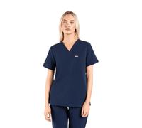 SKRUBZ Kaizen Womens Scrubs Top | Tailored Fit V-Neck Nurse Tunic | Short Sleeve Design with Side Slits | Breathable 4-Way Stretch | Wrinkle Resistant Medical Uniform, Navy, XS