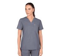 SKRUBZ Kaizen Womens Scrubs Top | Tailored Fit V-Neck Nurse Tunic | Short Sleeve Design with Side Slits | Breathable 4-Way Stretch | Wrinkle Resistant Medical Uniform, Graphite Grey, M