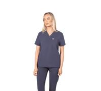 SKRUBZ Kaizen Womens Scrubs Top | Tailored Fit V-Neck Nurse Tunic | Short Sleeve Design with Side Slits | Breathable 4-Way Stretch | Wrinkle Resistant Medical Uniform, Grey, XS