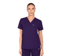 SKRUBZ Kaizen Womens Scrubs Top | Tailored Fit V-Neck Nurse Tunic | Short Sleeve Design with Side Slits | Breathable 4-Way Stretch | Wrinkle Resistant Medical Uniform, Purple, XXS