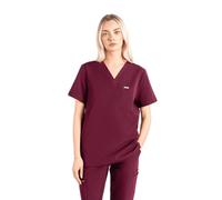 SKRUBZ Kaizen Womens Scrubs Top | Tailored Fit V-Neck Nurse Tunic | Short Sleeve Design with Side Slits | Breathable 4-Way Stretch | Wrinkle Resistant Medical Uniform, Burgundy, XS