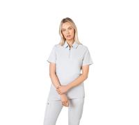 SKRUBZ Kiro Womens Scrubs Top | Zip Neck Polo Scrub Shirt | Short Sleeve Medical Uniform | Collar Scrub Top | Ideal for Nurses, Doctors, Dentists, Vets & Students, Quiet Grey, S