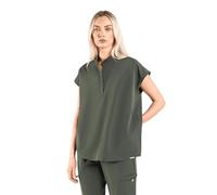 SKRUBZ Scrubs Top for Women | Mandarin Collar Nurse Uniform | Womens Scrub Shirt | 4-Way Stretch | Short Sleeves | Ultra-Soft | Two Side Pockets | Medical Workwear, Moss Green, S