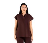 SKRUBZ Scrubs Top for Women | Mandarin Collar Nurse Uniform | Womens Scrub Shirt | 4-Way Stretch | Short Sleeves | Ultra-Soft | Two Side Pockets | Medical Workwear Chocolate Brown