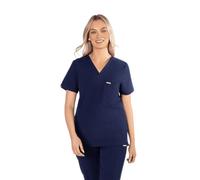 SKRUBZ Tasca Womens Scrubs Top | V Neck Scrub Four Pockets with Invisible Side Pockets | Anti-Wrinkle Nurse Tunic | Breathable | Ultra-Soft | Medical Scrub Top for Ladies, Navy, M