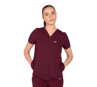 SKRUBZ Tasca Womens Scrubs Top | V Neck Scrub Four Pockets with Invisible Side Pockets | Anti-Wrinkle Nurse Tunic | Breathable | Ultra-Soft | Medical Scrub Top for Ladies, Burgundy, L