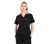 SKRUBZ Womens Scrubs Top | Tailored Fit V-Neck Nurse Tunic | Short Sleeve Design with Side Slits | Breathable 4-Way Stretch | Wrinkle Resistant Medical Uniform, Black, XXL
