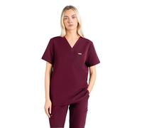 SKRUBZ Womens Scrubs Top | Tailored Fit V-Neck Nurse Tunic | Short Sleeve Design with Side Slits | Breathable 4-Way Stretch | Wrinkle Resistant Medical Uniform, Burgundy, XXS