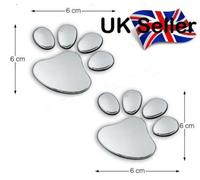 SKS Distribution® 1 Pair SILVER CUTE DOG/PUPPY 3D PAW PRINT Car Emblem Decal Badge Sticker Art
