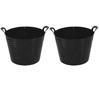 SKS DISTRIBUTION 20/26L Black Flexi Tub (2 Pack) - Heavy Duty Flexible Plastic Buckets with Strong Handles for Gardening, Laundry, DIY Tools, Cleaning, Car Boot Storage, Animal Feed & Camping Use