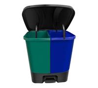 SKS DISTRIBUTION 37L Double Recycling Bin - Dual Compartment Pedal Bin | Kitchen Waste & Recycling - Blue & Green Twin Plastic Foot Pedal Rubbish Bin with Removable Inner Buckets