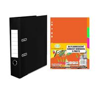 SKS Distribution A4 Lever Arch File with 5 Part Neon Sheets, Black, 36