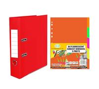 SKS Distribution A4 Lever Arch File with 5 Part Neon Sheets, Red, 2