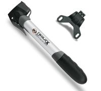 SKS GERMANY TWINJEX ALU mini pump, air pump bicycle, incl. pump holder (aluminium, valve connection:AV, SV, DV and MULTI VALVE, pressure max.: 10 bar / 144 PSI, telescopic function), black/silver