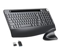Sksyloo Full-Size Ergonomic Keyboard and Mouse, 2.4GHz Wireless Keyboard and vertical Mouse with Tablet Phone Holder, Wrist Rest for Computer Mac PC Laptop Chromebook, Black