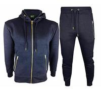 SKT BRASS Mens Slim Fit Tracksuit Hoody & Bottom (Navy, m)