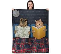 SKT T1 Cute Cat Blanket Two Cats are Reading in Bed Throw Blankets for Kids Teens Adults, Soft Cozy Flannel Lightweight Fluffy Sofa Office Car Fleece Plush Blanket - Funny Animal 60"x50"