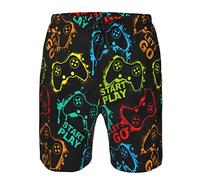SKT T1 Men's Swim Trunks Quick Dry Beach Board Shorts with Pockets Athletic Swimwear Running Surf Workout Sports Shorts, Video Game, M