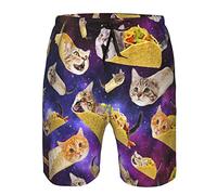 SKT T1 Men's Swim Trunks Quick Dry Beach Shorts Surf Board Running Athletic Shorts with Pockets Summer Novelty Swimwear, Taco Cat, L