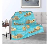 SKT T1 Otter Blanket Cute Sea Otters with Cubs in Water Throw Blankets, Light Blue Fleece Plush Blanket for Kids Teens Adults, Ultra Soft Cozy Warm Fuzzy Sofa Flannel Blanket 50"x40"