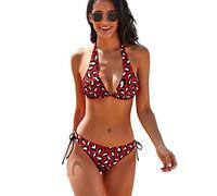 SKT T1 Women's 2 Piece Bikini Sets Swimsuit Bathing Suits Triangle Halter High Cut Bikini Fashion Novelty Swimwear, Red Leopard, Small
