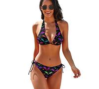 SKT T1 Women's 2 Piece Bikini Sets Swimsuit Bathing Suits Triangle Halter High Cut Bikini Fashion Novelty Swimwear, Bat, Medium
