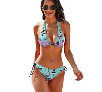 SKT T1 Women's 2 Piece Bikini Sets Swimsuit Bathing Suits Triangle Halter High Cut Bikini Fashion Novelty Swimwear, Skull, Large