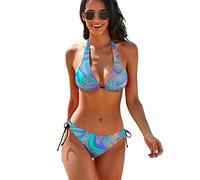 SKT T1 Women's 2 Piece Bikini Sets Swimsuit Bathing Suits Triangle Halter High Cut Bikini Fashion Novelty Swimwear, Colorful Marble, Small