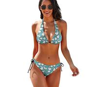 SKT T1 Women's 2 Pieces Bikini Set Summer Beach Swimsuit Bathing Suits Halter Triangle Tie Side Padded Bikini Swimwear, Goose, Large
