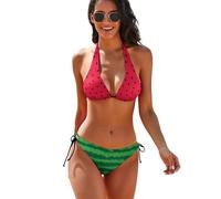 SKT T1 Women's Watermelon Bikini 2 Piece Red and Green Watermelon Print Swimsuits for Women Halter Triangle Bathing Suits