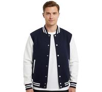 SKT Unisex College Varsity Jacket, Classic Letterman Style with Snap Button Front (UK, Alpha, M, Regular, Regular, Navy/White)