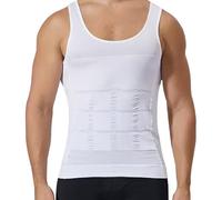 SKTAMAI Men's Compression Shirt Shapewear Slimming Tank Top Abdomen Undershirt Slim Body Shaper Vest., White, XL