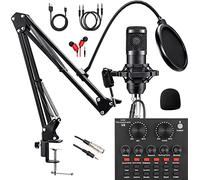 SKTEET Podcast Equipment Bundle, with BM800 Podcast Microphone and V8 Sound Card, Voice Changer - Audio Interface -Perfect for Recording, Singing, Streaming and Gaming (V8-Black)