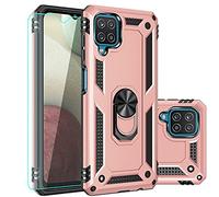 SKTGSLAMY for Galaxy A12 Case,with Screen Protector,[Military Grade] 16ft. Drop Tested Cover with Magnetic Kickstand Car Mount Protective Case for Galaxy A12, Rose Gold