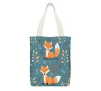 SKTNBM Canvas Tote Bag,Cartoon Fox Pattern Print One-shoulder Canvas Bag,Reusable Grocery Shopping Bags with Inner Pocket,Single-sided Pattern, White, 32x38cm