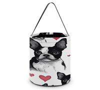 SKTNBM Halloween Trick Or Treat Bags,Boston Terrier Red Heart Dog Print Candy Tote Bucket,Tote Gift Bucket,Halloween Hand-held Candy Bag, Boston Terrier Red Heart Dog, One Size
