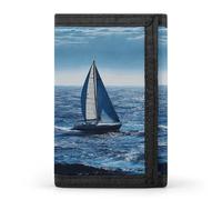 SKTNBM Trifold Wallet,Blue Sea Sailboat Print Slim Wallet,front Pocket Wallet,best Men's Trifold Wallet,slim And Sleek for Men And Women, Black, One Size, Modern