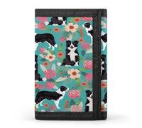 SKTNBM Trifold Wallet,Border Collie Florals Print Slim Wallet,front Pocket Wallet,best Men's Trifold Wallet,slim And Sleek for Men And Women, Black, One Size, Modern