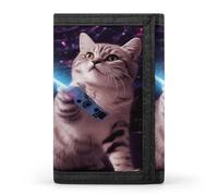 SKTNBM Trifold Wallet,Space Laser Cat Print Slim Wallet,front Pocket Wallet,best Men's Trifold Wallet,slim And Sleek for Men And Women, Black, One Size, Modern