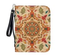 Sktodyaw Bohemia Floral Print PU Leather Bible Cover Case with Detachable Wristlet Strap Comfortable Handle Large Capacity Church Zipper Church Bag Book Cover Travel Bible Tote Bag, XL