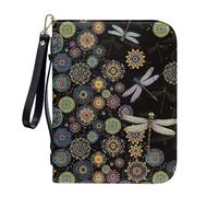 Sktodyaw Boho Mandala Dragonfly Print Large Bible Cover Case PU Leather Bible Case Church Lightweight Bible Book Carrying Case with Handle Wristlet Strap Zipper Bible Accessories, L