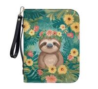 Sktodyaw Sloth Daisy Palm Leaf Print PU Leather Bible Covers for Women Men Church Bible Study Cover with Handle Large Capacity Portable Bible Carrying Case Durable Bible Tote Bag, XL