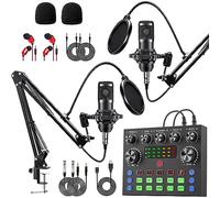Sktome V8S Podcast Equipment Bundle for 2, 2x BM-800 Condenser Microphones with Voice Changer, USB Connection, Perfect for Podcasting, Recording, Singing, Streaming and Gaming