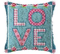 SKTWOE Latch Hook Cushion Kit LOVE Pattern Pillowcase Sewing Making Kits DIY Croet Yarn Kits Cross Stitch Embroidery Kits for Adults Kids DIY Craft Carpet Making Kit 43Cmx43cm