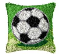 SKTWOE Latch Hook Kit Unfinished Cushion Cover with Printed Canvas Football Pillowcase Sewing Making Kits for Beginners Adults Kids Embroidery Kits Home Decoration 43Cmx43cm